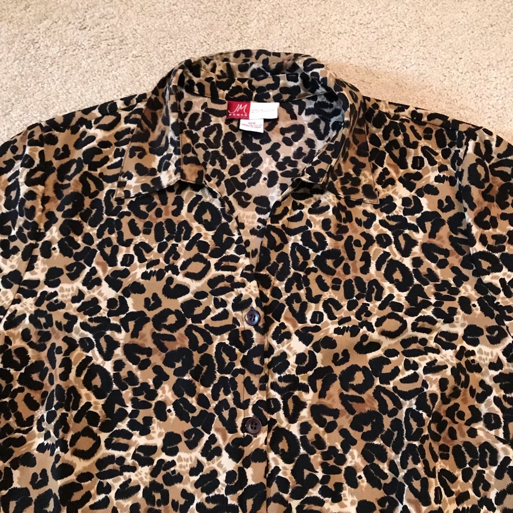 JM Collection Leopard Cheetah Blouse Womens Plus Size 18W Brown Black Button Up - Picture 5 of 10